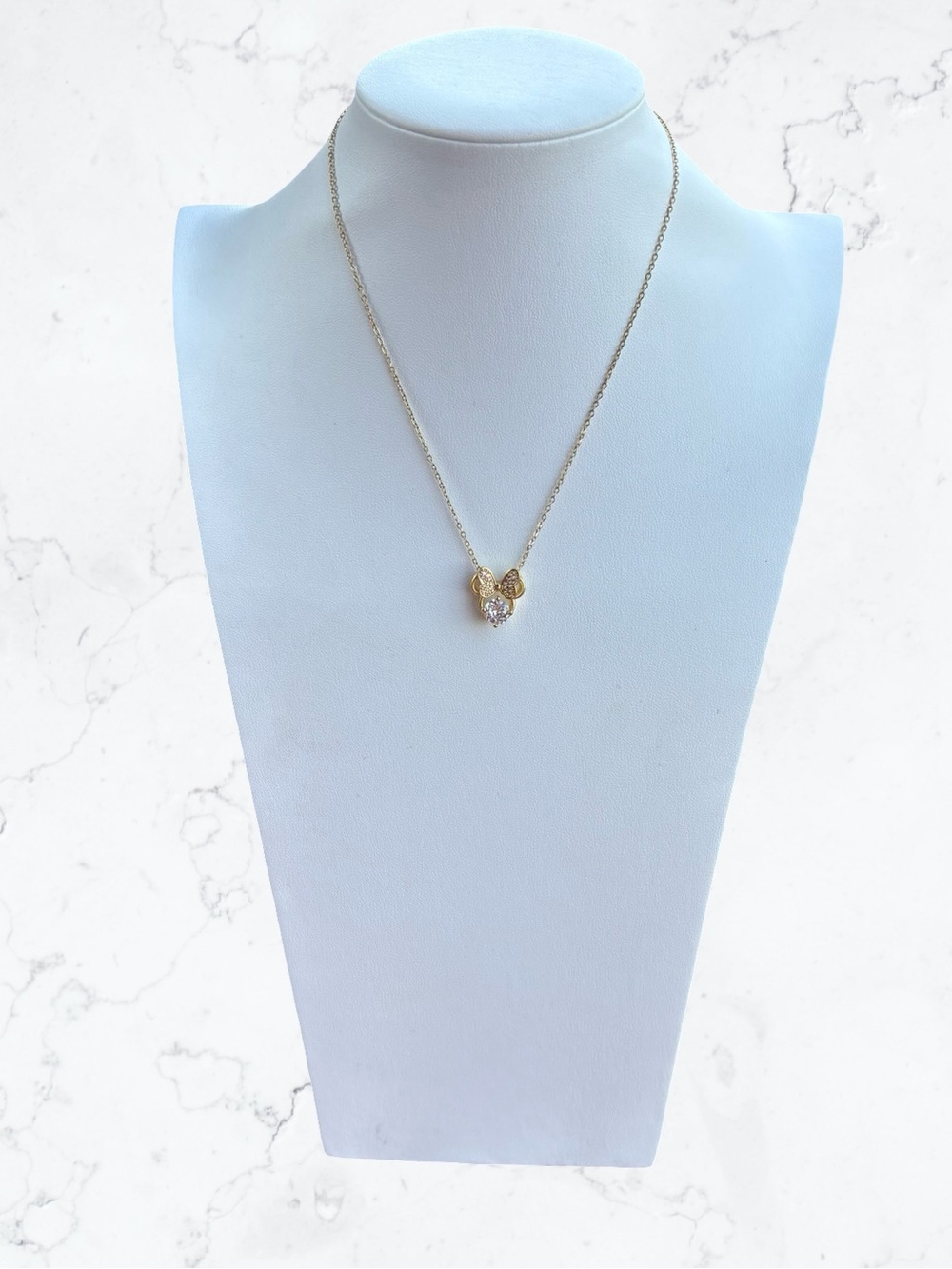 Stainless Steel Gold Crystal Minnie Mouse Crystal Pendant Necklace